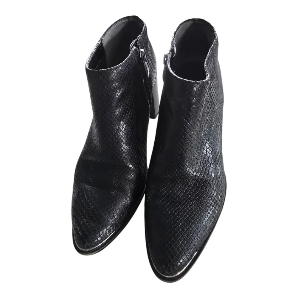 Franco Sarto Booties Women 9M Brooks Black Ankle Zip Snake Embossed Block Heel